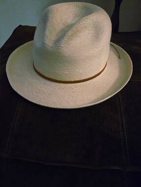 Sunbody Hats Of  Houston Texas Palm Leaf Fedora with Slim Brown Suede Band Sz 8